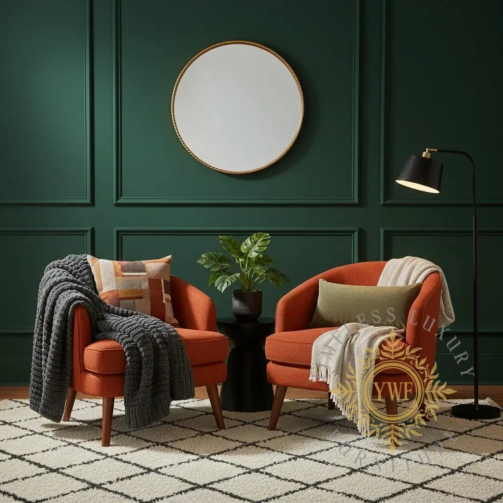 Noelle Barrel Chair Set Metica Sienna FibreGuard lifestyle shoot 1