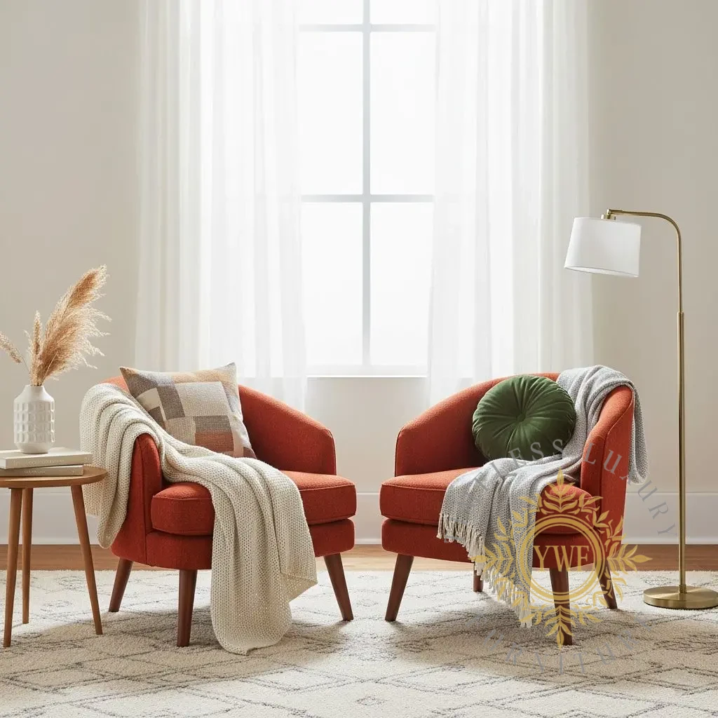 Noelle Barrel Chair Set Metica Sienna FibreGuard lifestyle shoot
