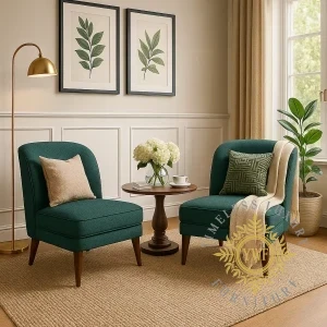 Two Aveline Slipper Chairs — Deep Sea (lifestyle)