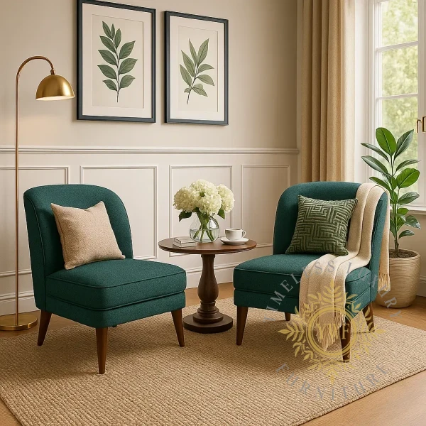 Two Aveline Slipper Chairs — Deep Sea (lifestyle)