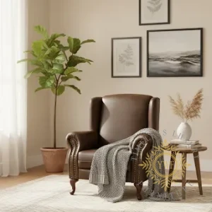 Harrington Wingback Chair — Woodlands Buffed Brown (lifestyle)