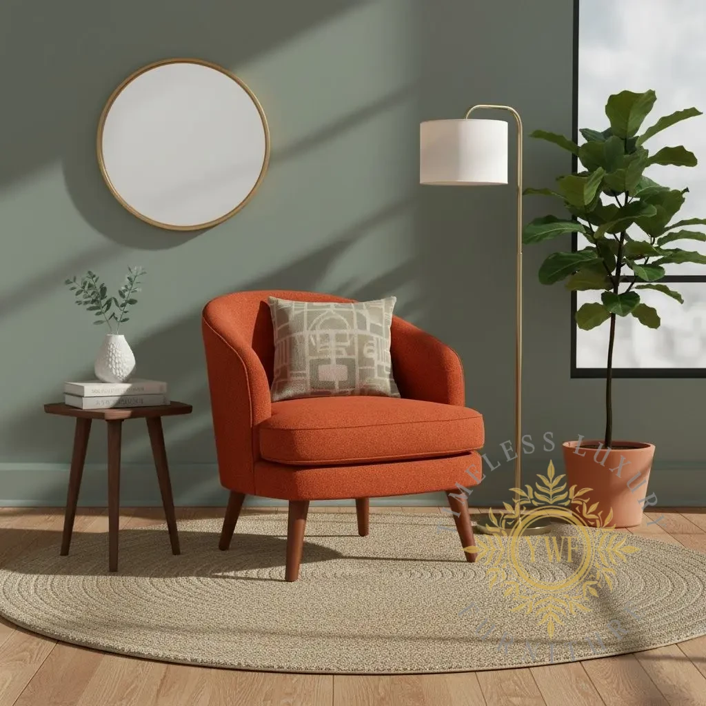 Noelle Barrel Chair in Metica Sienna FibreGuard in lifestyle shot