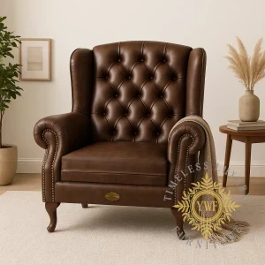 Regent Wingback Chair — Woodlands Brown (lifestyle setting)